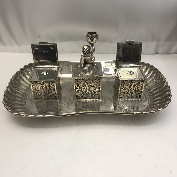19th century Silver double inkwell 2