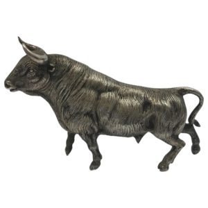 Midcentury Realistic Silver Plated Model of a Bull