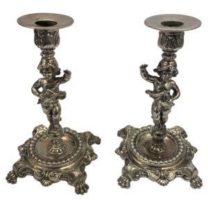Pair of 19th Century Silver Plate Candlestick Figures