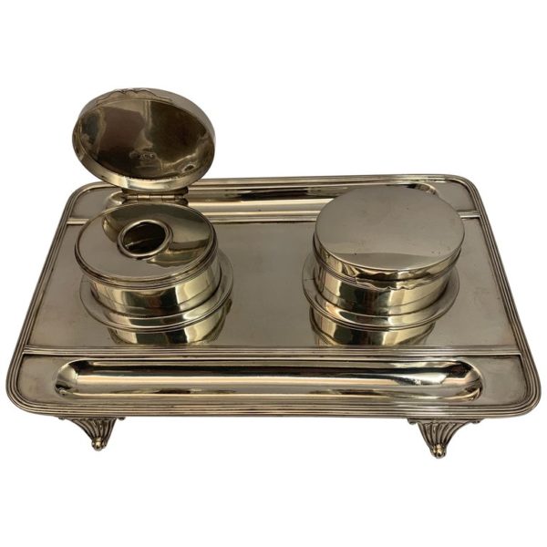 Victorian Silver Double Lidded Inkwell
