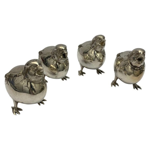 Set of Four Silver Chick Salt and Peppers