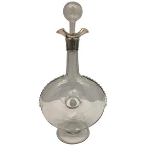 Glass Wine Decanter with Silver Rim Pourer