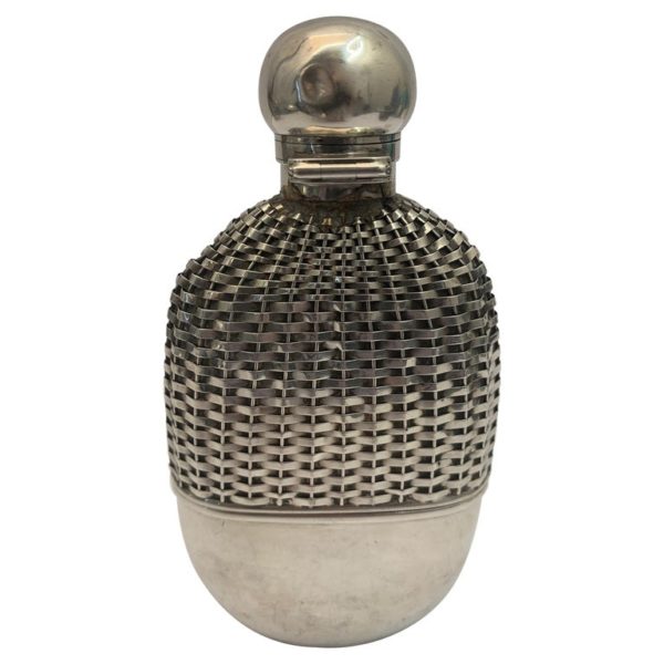Silver hip flask with Push Tin Lid, London 1888