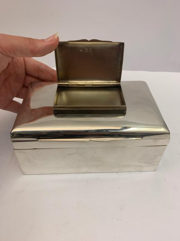 Silver Rectangular Stacking Boxes with Top Hinged Compartment - lid
