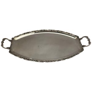 Silver Tray with Decorated Border and Handles, Hallmarked 925 Silver