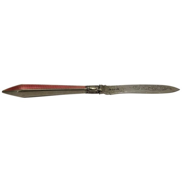 19th Century Letter Opener with Fuscia Pink Enamel Decoration