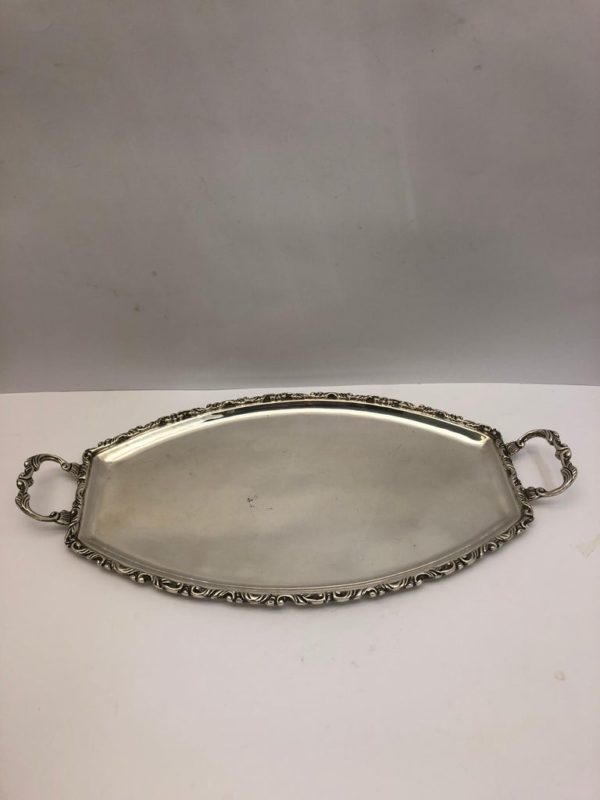 Silver Tray with Decorated Border and Handles, Hallmarked 925 Silver - main