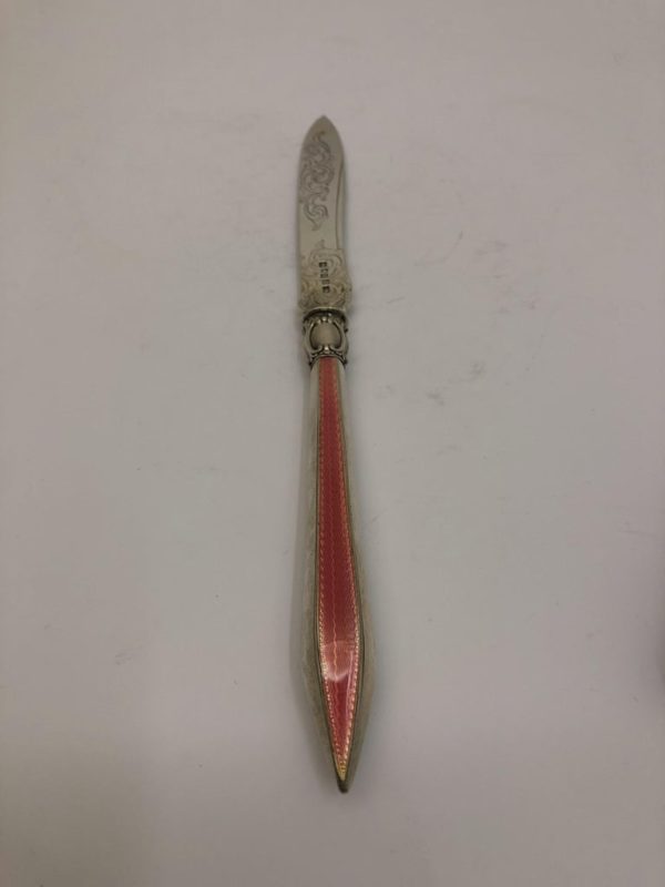 19th Century Letter Opener with Fuscia Pink Enamel Decoration - main