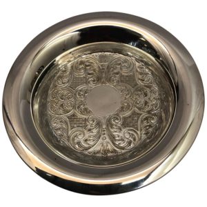 Silver Plate Circular Dish with Embossed Decoration & Broad Rim