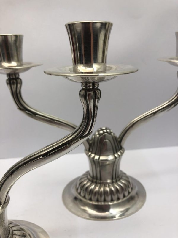 Pair of Silver Double Light Candle Sticks by R. E. Stone - close