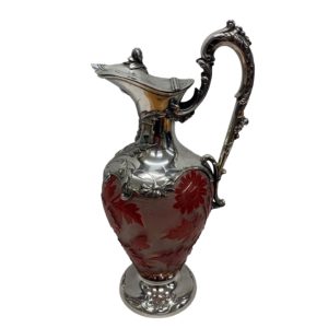 Lovely Rare Glass and Silver Foral Jug, C1920
