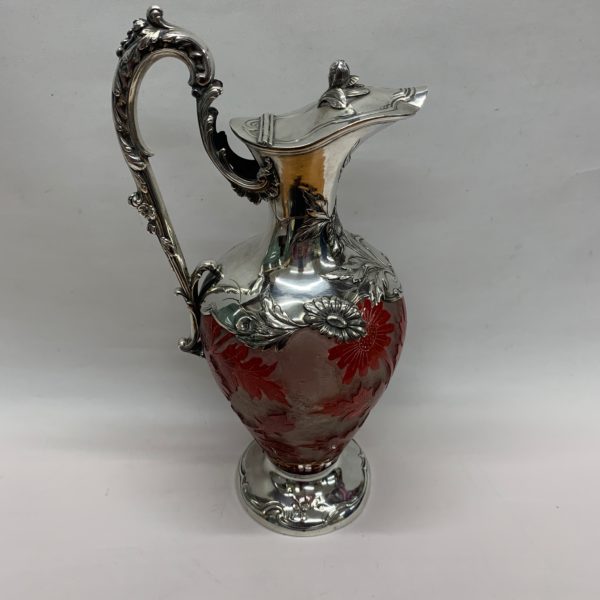 Lovely Rare Glass and Silver Foral Jug - Side