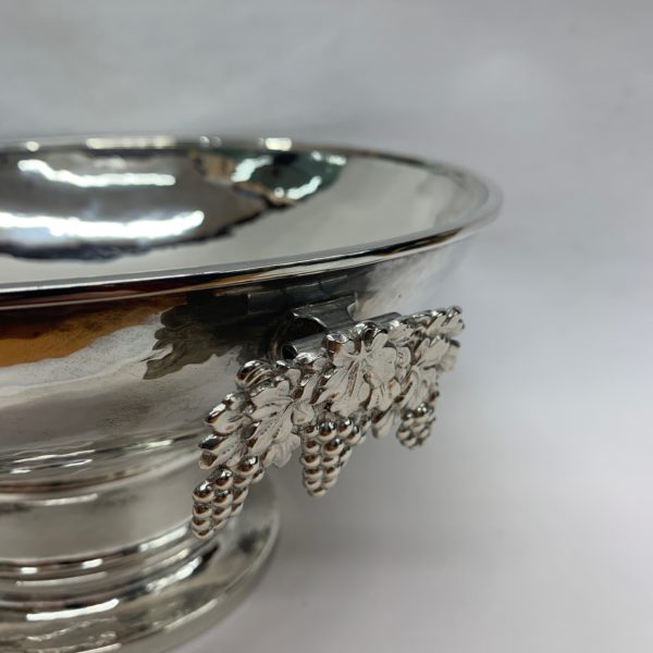 Large Silver Bowl with Grape Detail - Close Up