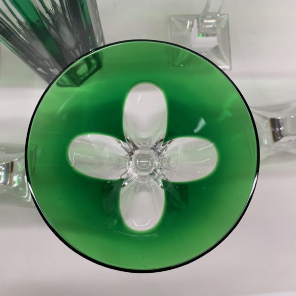 Green and Clear Martini Glass & Shaker with Silver Top - close up