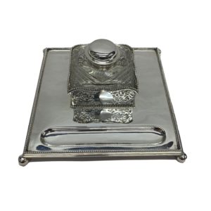 Silver Inkstand with Highly Detailed Glass Ink Top