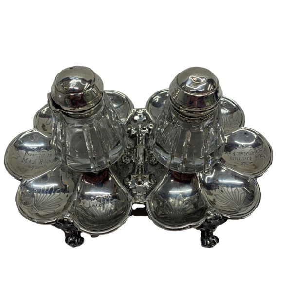 Silver And Glass Inkwell With Tray, Inscribed 1878