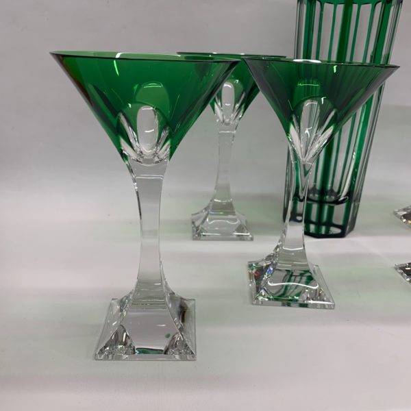 Green and Clear Martini Glass & Shaker with Silver Top - glasses